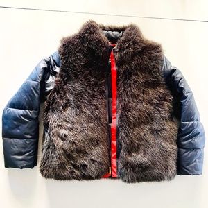 Gorgeous Crewcuts Faux Fur Puffer Jacket Neon Zip. So Chic and Warm! Sz 10